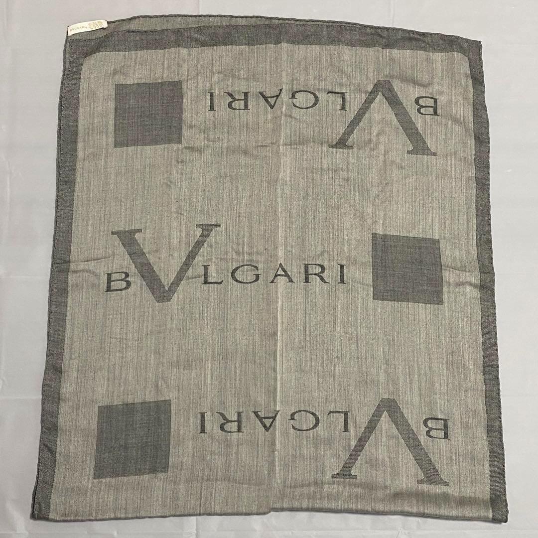 美品 ☆BVLGARI☆ ストール メンズ ロゴ ウール シルク グレー 箱付き