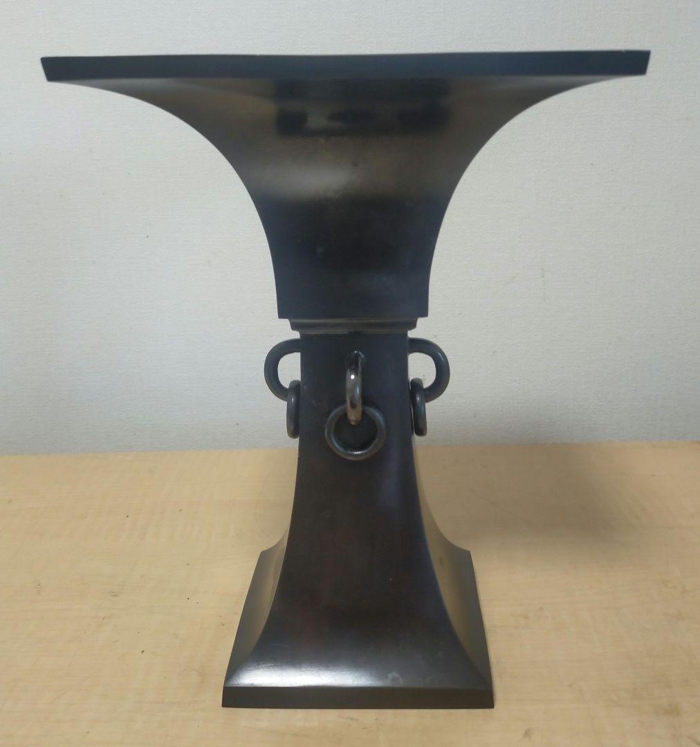 唐金製 池坊 花瓶 花入 四海波 銅製 生け花 華道具