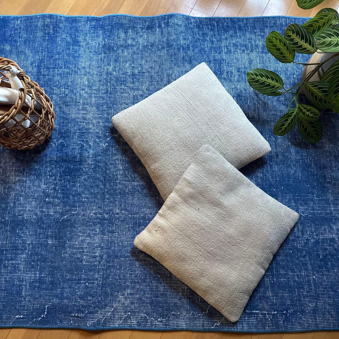 99×212青空色オーバーダイ　ワンカラー　ブルートルコヴィンテージラグ