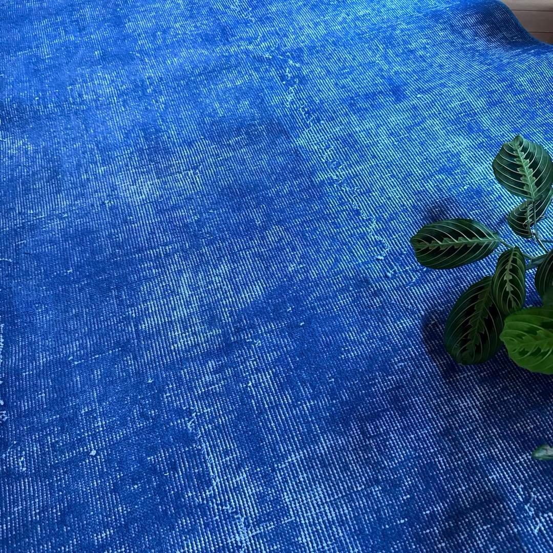 99×212青空色オーバーダイ　ワンカラー　ブルートルコヴィンテージラグ