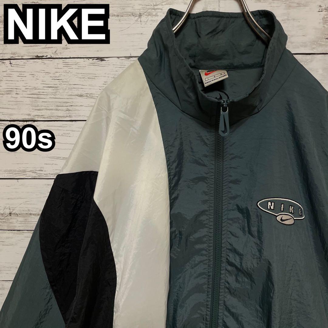 970【人気Lサイズ】ナイキ♤刺繍ロゴ　90s 銀タグ　ナイロンジャケット　希少