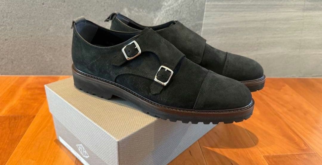 極美品　WH ダブルエイチ ダブルモンクシューズ　黒