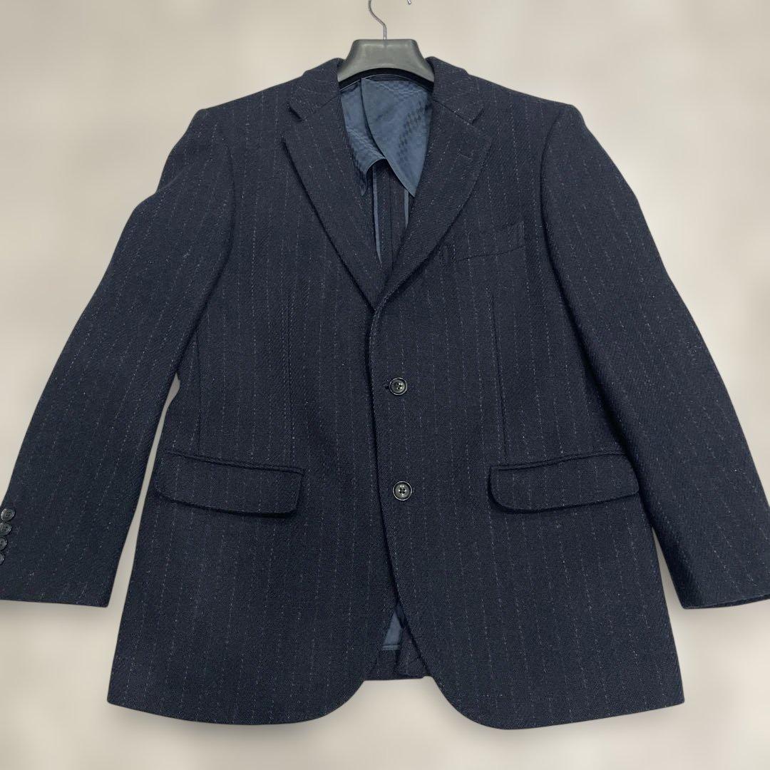 ハリスツイード リスペクト ペンシルストライプテーラードジャケット ネイビー　L