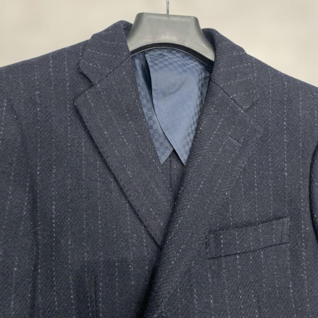 ハリスツイード リスペクト ペンシルストライプテーラードジャケット ネイビー　L