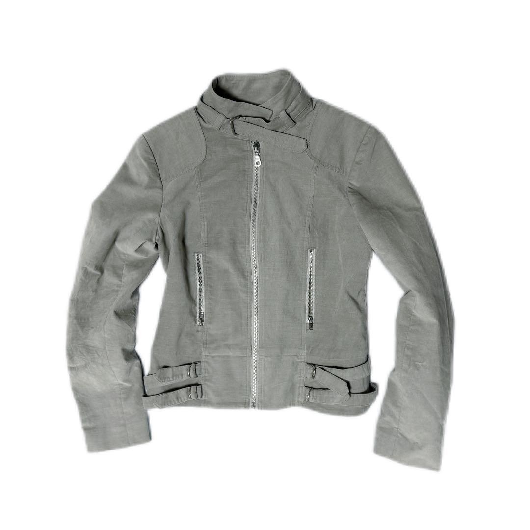 グレー シングルライダースジャケット パンク コーデュロイ