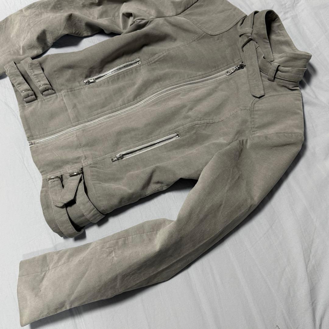 グレー シングルライダースジャケット パンク コーデュロイ