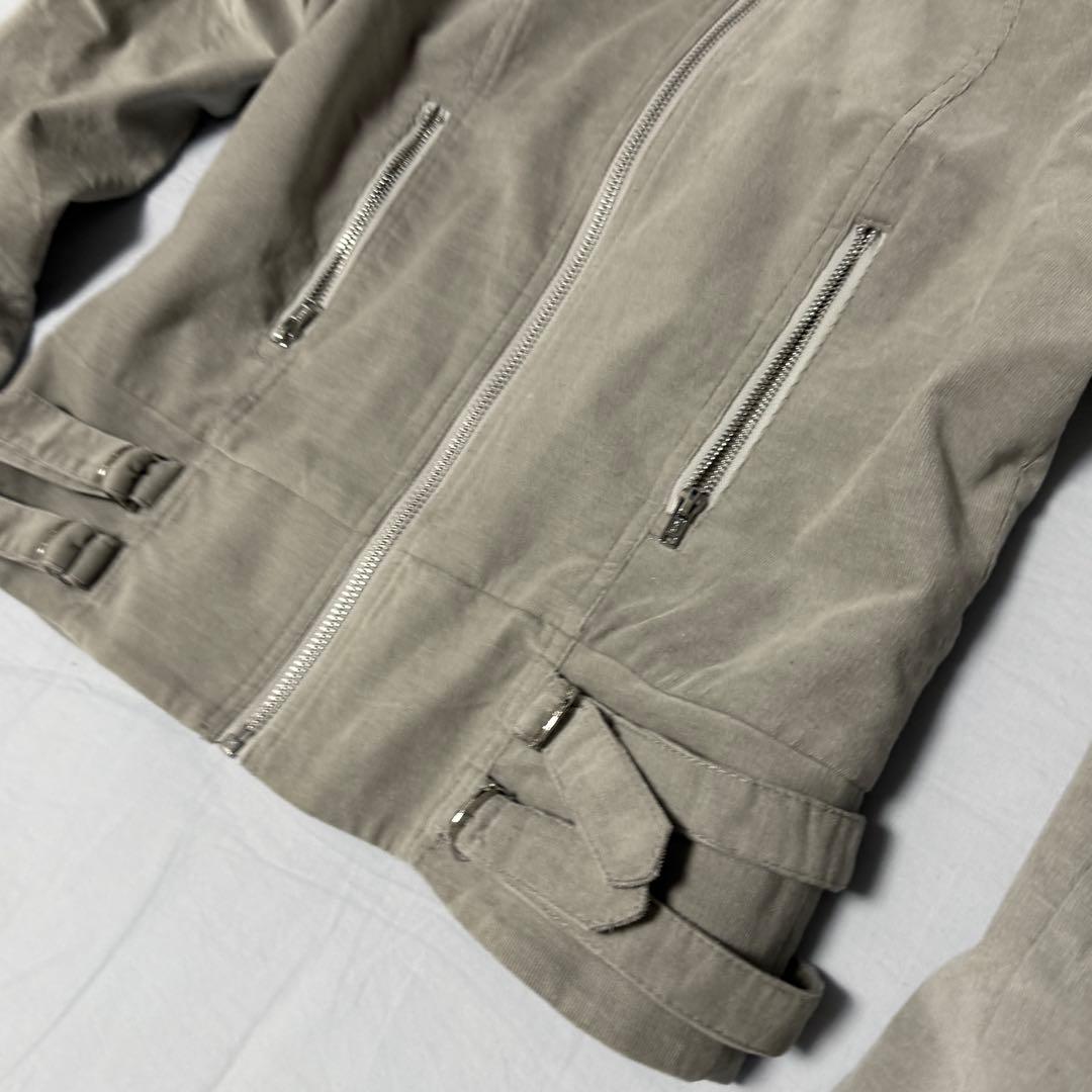 グレー シングルライダースジャケット パンク コーデュロイ