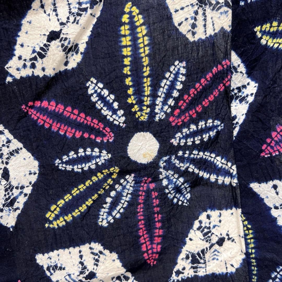 浴衣　有松鳴海絞り　花模様　菱　藍染　ネイビー　着物　063a d
