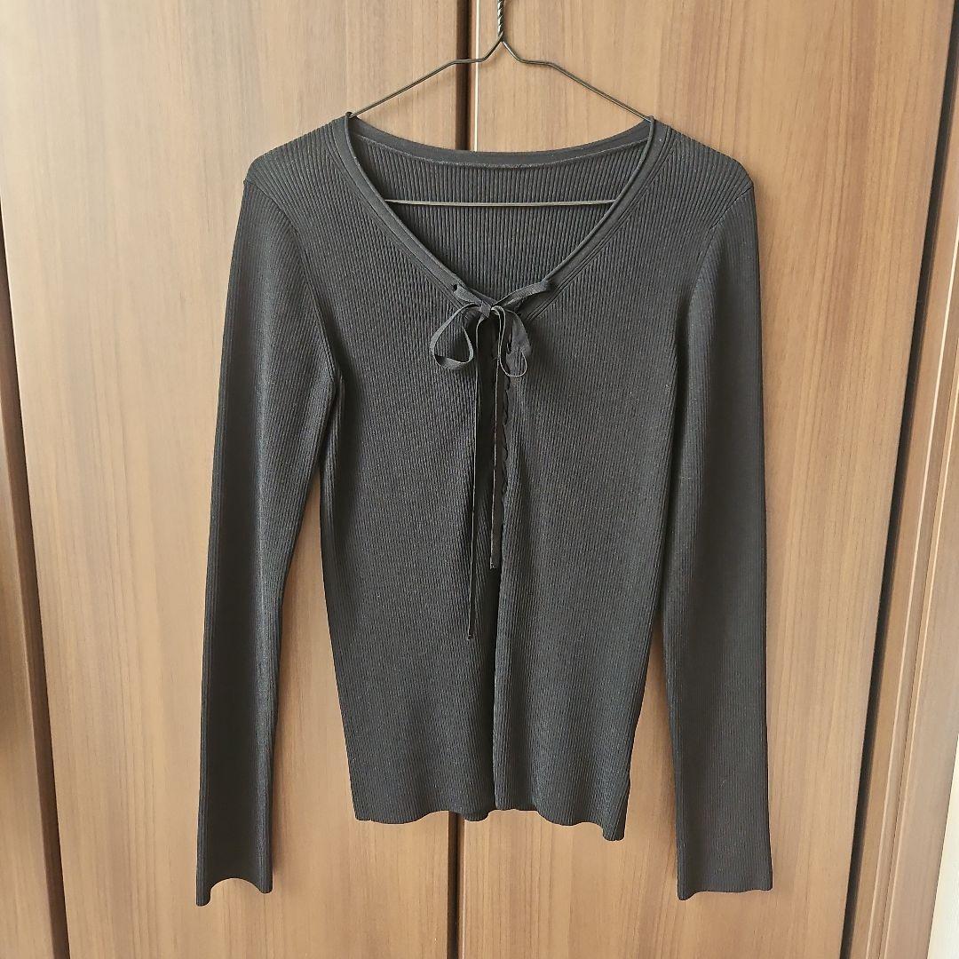 【Noble】レースアップリブニット ブラック