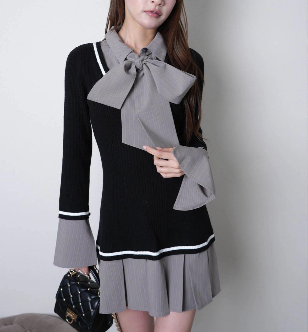 3新品リップサービス定価13750円シャツドッキングプリーツワンピース黒