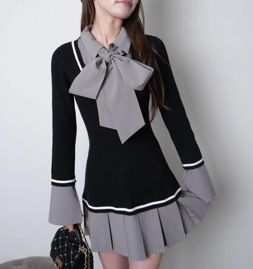 3新品リップサービス定価13750円シャツドッキングプリーツワンピース黒