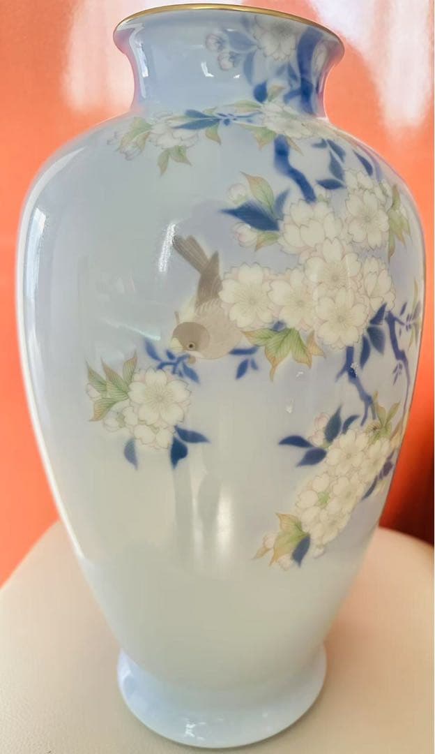 染付官窯 宮内庁御用達 深川製磁 花瓶 花鳥図 高さ約37.5cm 深川製磁共箱