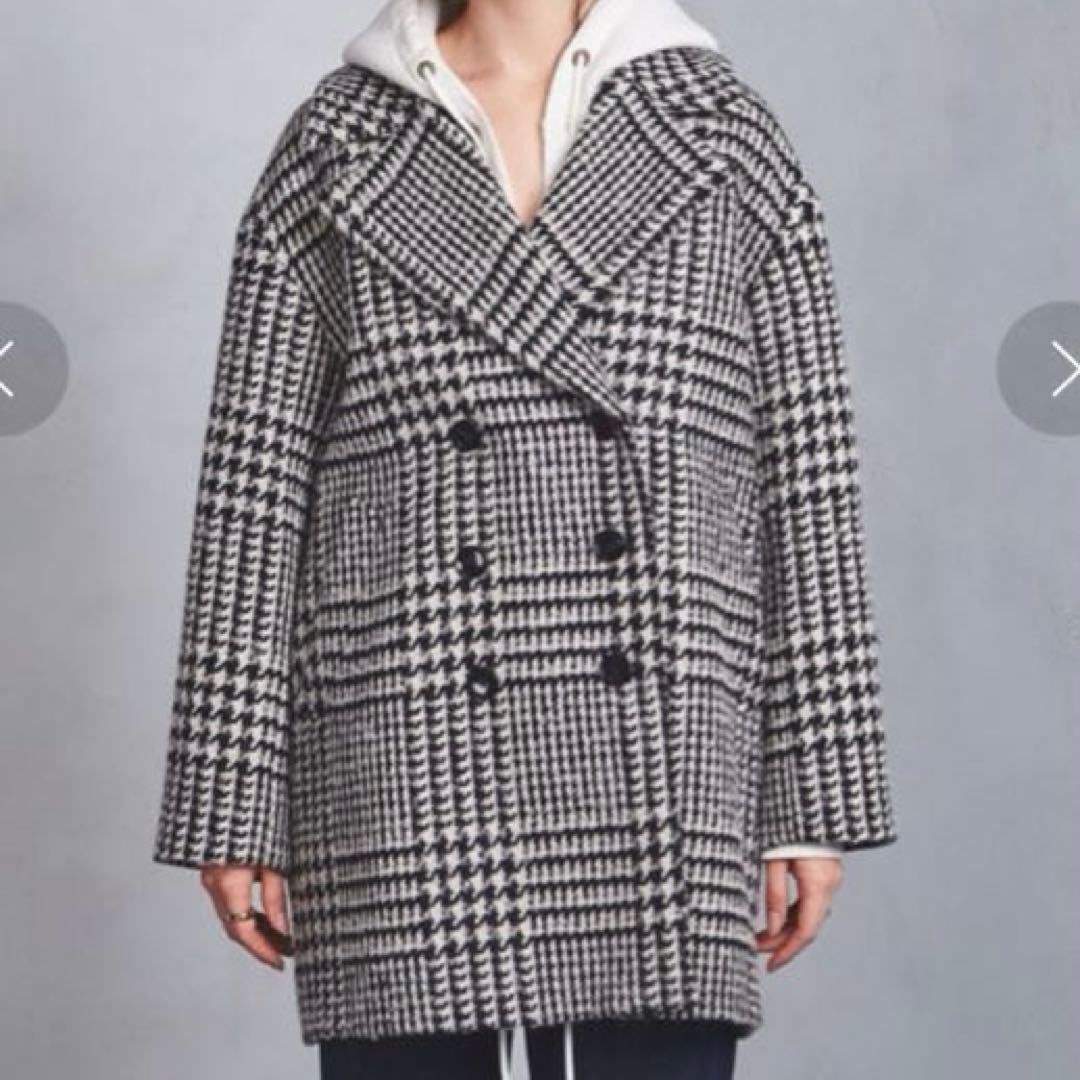 ユナイテッドアローズ　アルパカ混　ビッグ　チェック　ピーコート　ツイード　日本製