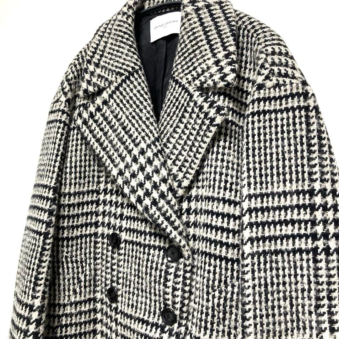 ユナイテッドアローズ　アルパカ混　ビッグ　チェック　ピーコート　ツイード　日本製