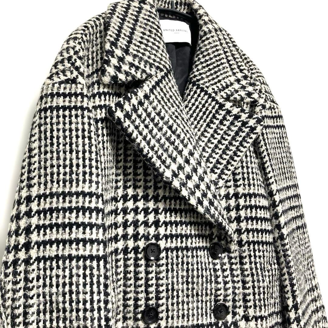 ユナイテッドアローズ　アルパカ混　ビッグ　チェック　ピーコート　ツイード　日本製
