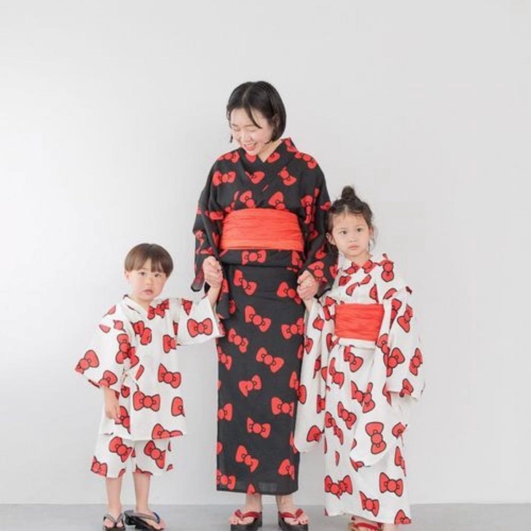 LOWRYS FARM 浴衣　ハローキティ　レディース　ブラックリボン柄