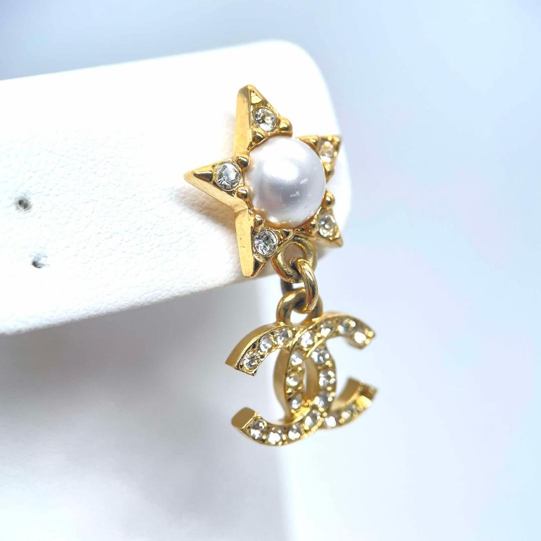 片耳のみ シャネル フェイクパール ラインストーン ピアス ココマーク GP