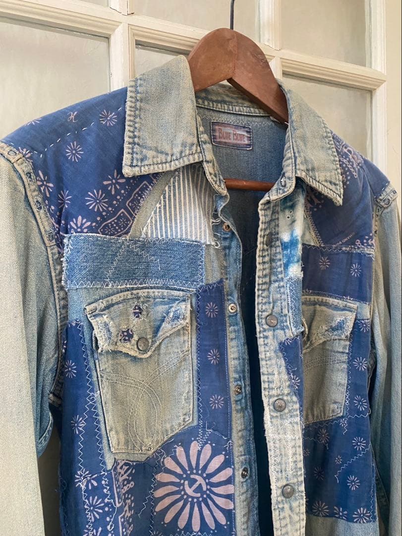 BLUE BLUE バンダナパッチワーク デニムシャツ サイズ2