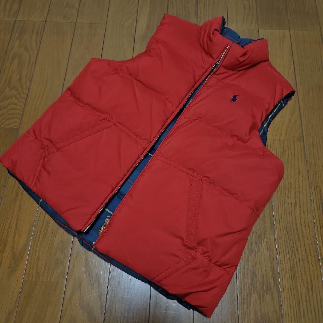 ラルフローレン ダウンベスト 160 キッズ XL チェック 赤 緑