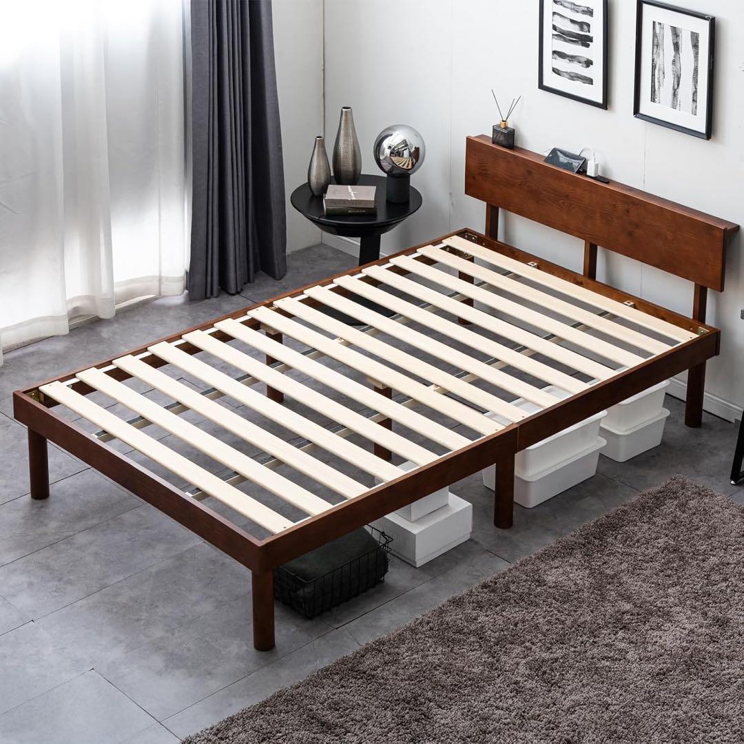 ベッド ダブル 天然木 北欧パイン材使用 宮棚 すのこベッド ベッドフレーム