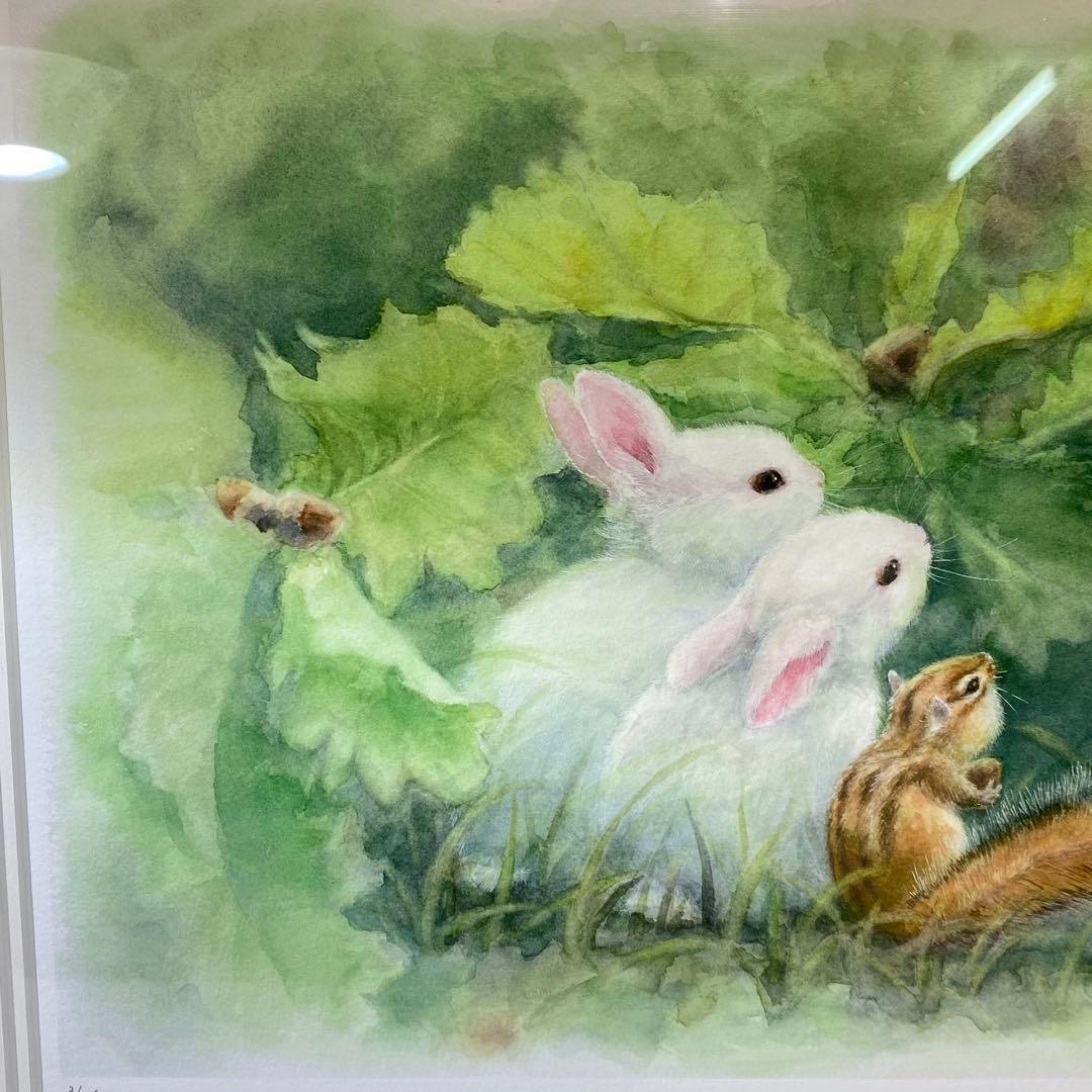 土田穣作『森の暮らし』版画 ジクレー 36/200 額縁 額装 動物絵 絵画