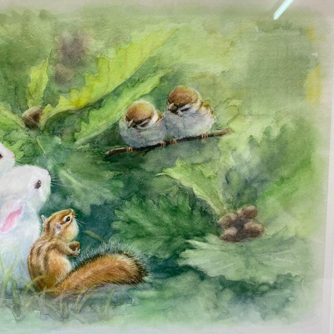 土田穣作『森の暮らし』版画 ジクレー 36/200 額縁 額装 動物絵 絵画