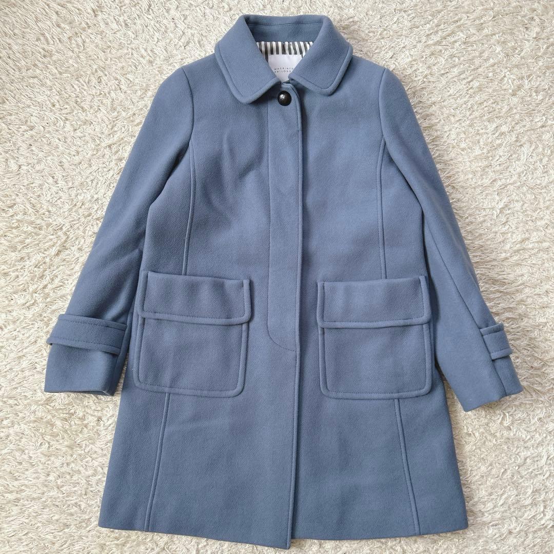 美品　マッキントッシュフィロソフィー　メルトンステンカラーコート　青　カシミヤ