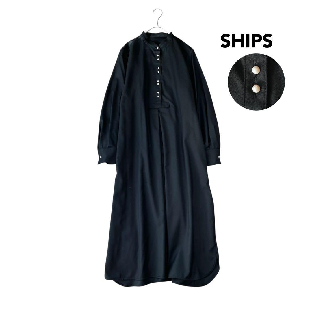 完売✨ほぼ未使用✨SHIPS パールモチーフボタンワンピース ウール ブラック