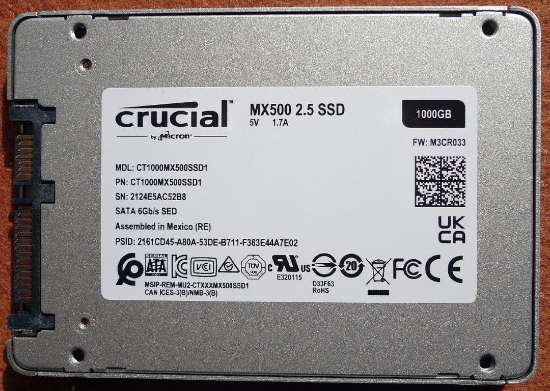 【中古】Crucial MX500 1000GB 2.5インチSSD