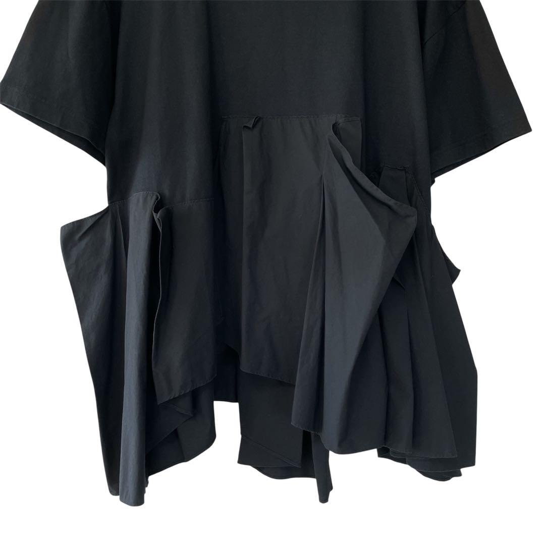 美品今季 ENFOLD エンフォルド シルケット天竺 コンビフレア Tシャツ 黒