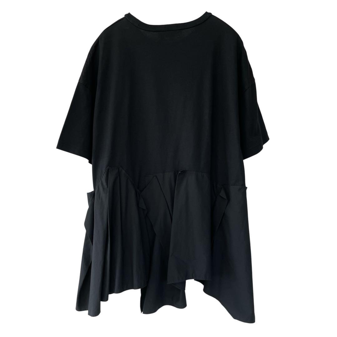 美品今季 ENFOLD エンフォルド シルケット天竺 コンビフレア Tシャツ 黒