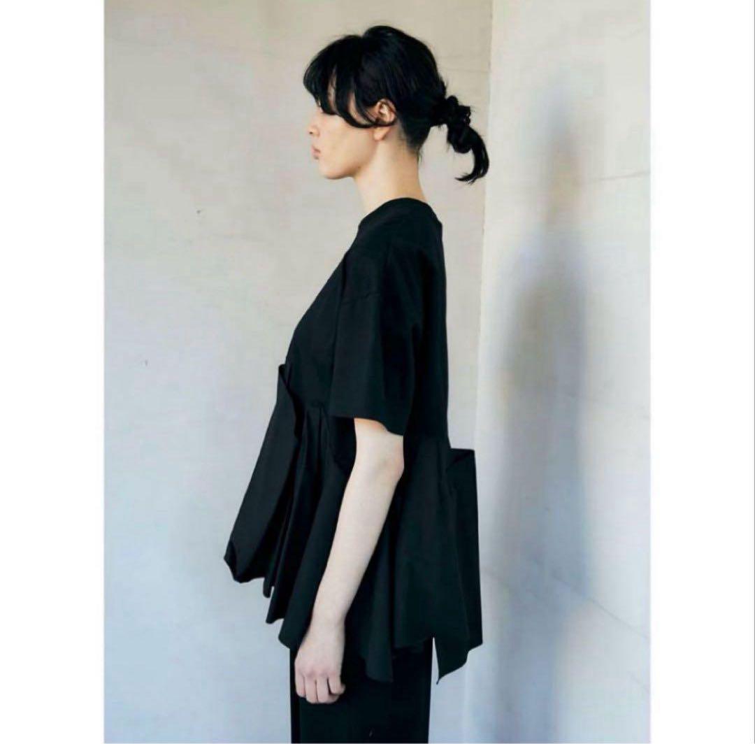 美品今季 ENFOLD エンフォルド シルケット天竺 コンビフレア Tシャツ 黒