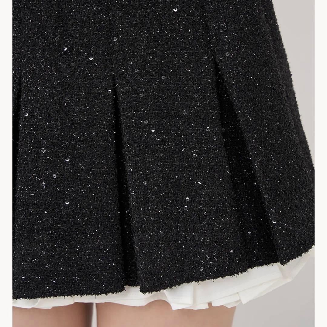 スパンコールツィード　ミニスカート　ブラック