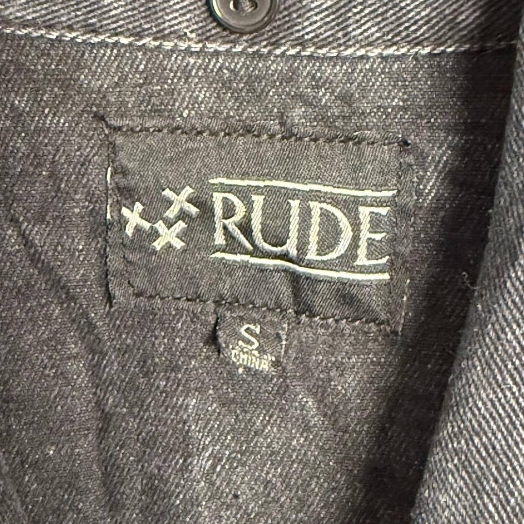 100 RUDE ルード スカルボーン総柄デニムトラッカーベスト 墨黒