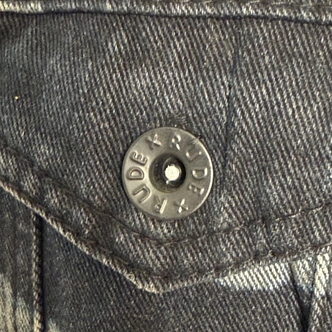 100 RUDE ルード スカルボーン総柄デニムトラッカーベスト 墨黒