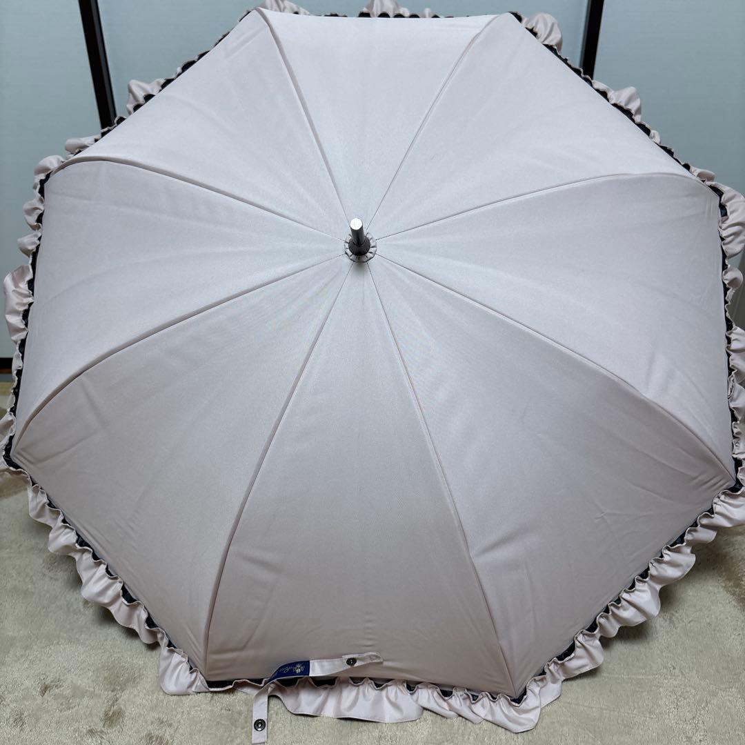 ピンクブラック フリル付き 八角形日傘 芦屋ロサブラン