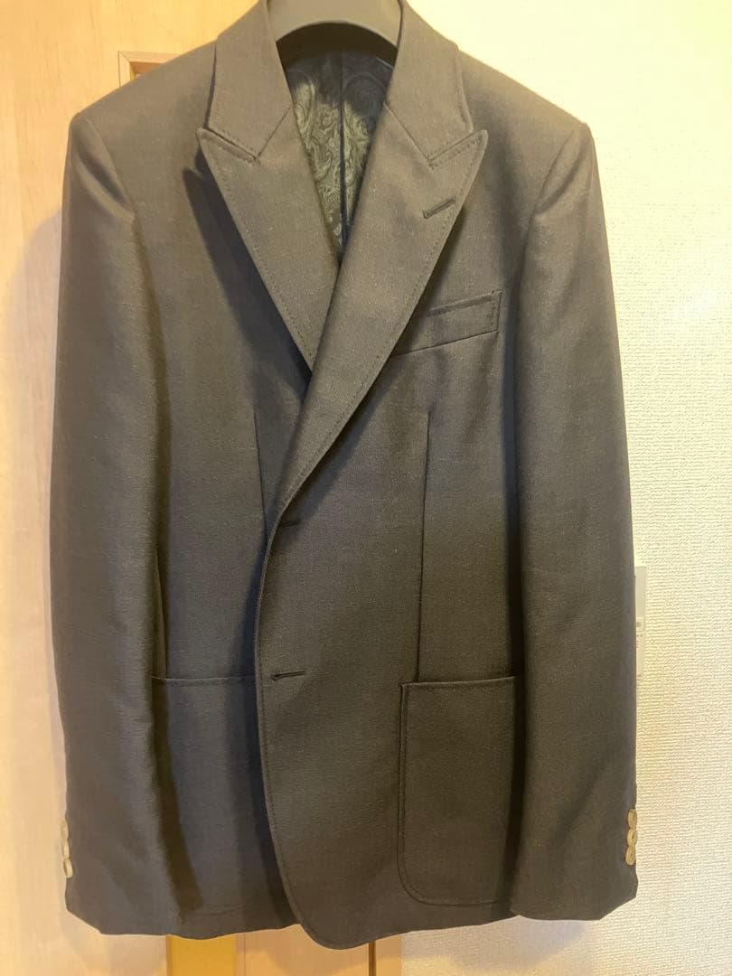 GUCCI ウールモヘア48ピークドブルーグレージャケットタリアトーレ