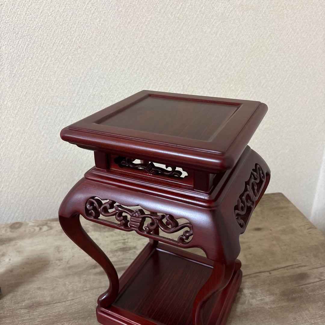 高級唐木花台　透かし彫り　紫檀　盆栽花台　懸崖花台　　加藤工芸ランプ　計2点