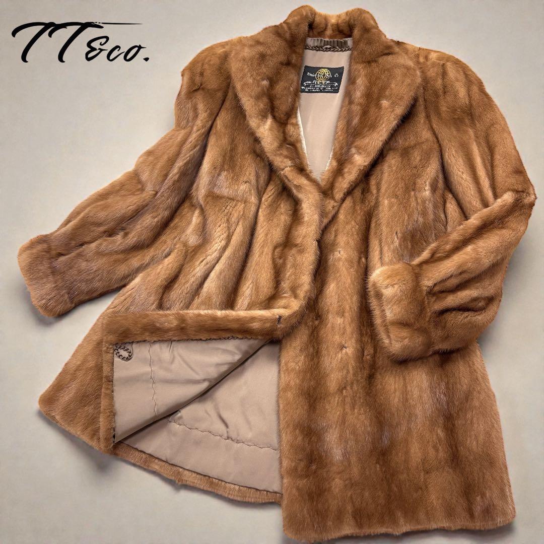 大きいサイズ　毛皮コート　リアルファー　ミンク　襟付き　11号　L　毛並み◎