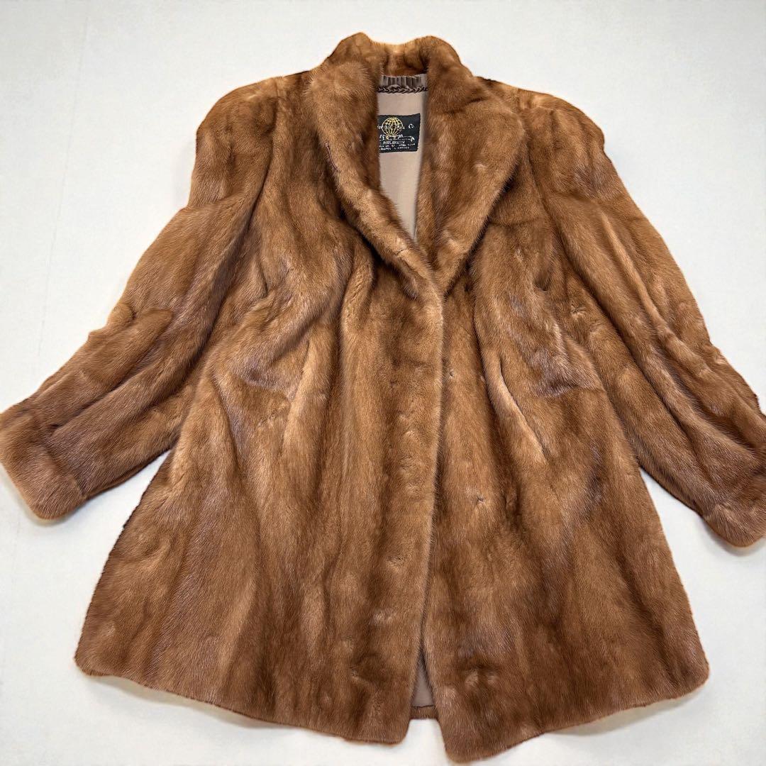 大きいサイズ　毛皮コート　リアルファー　ミンク　襟付き　11号　L　毛並み◎