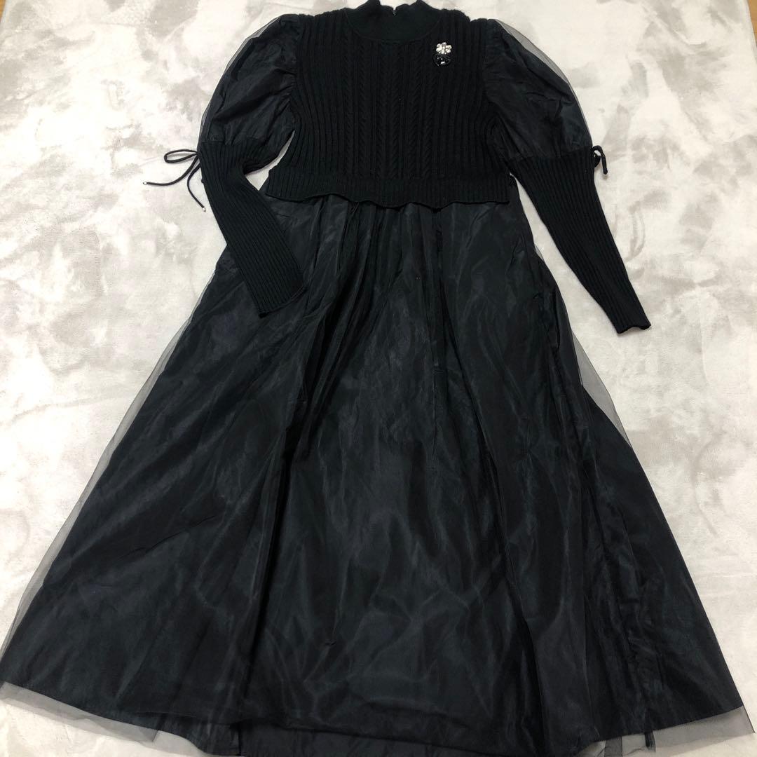 極美品❣️ニットドッキングタフタワンピース