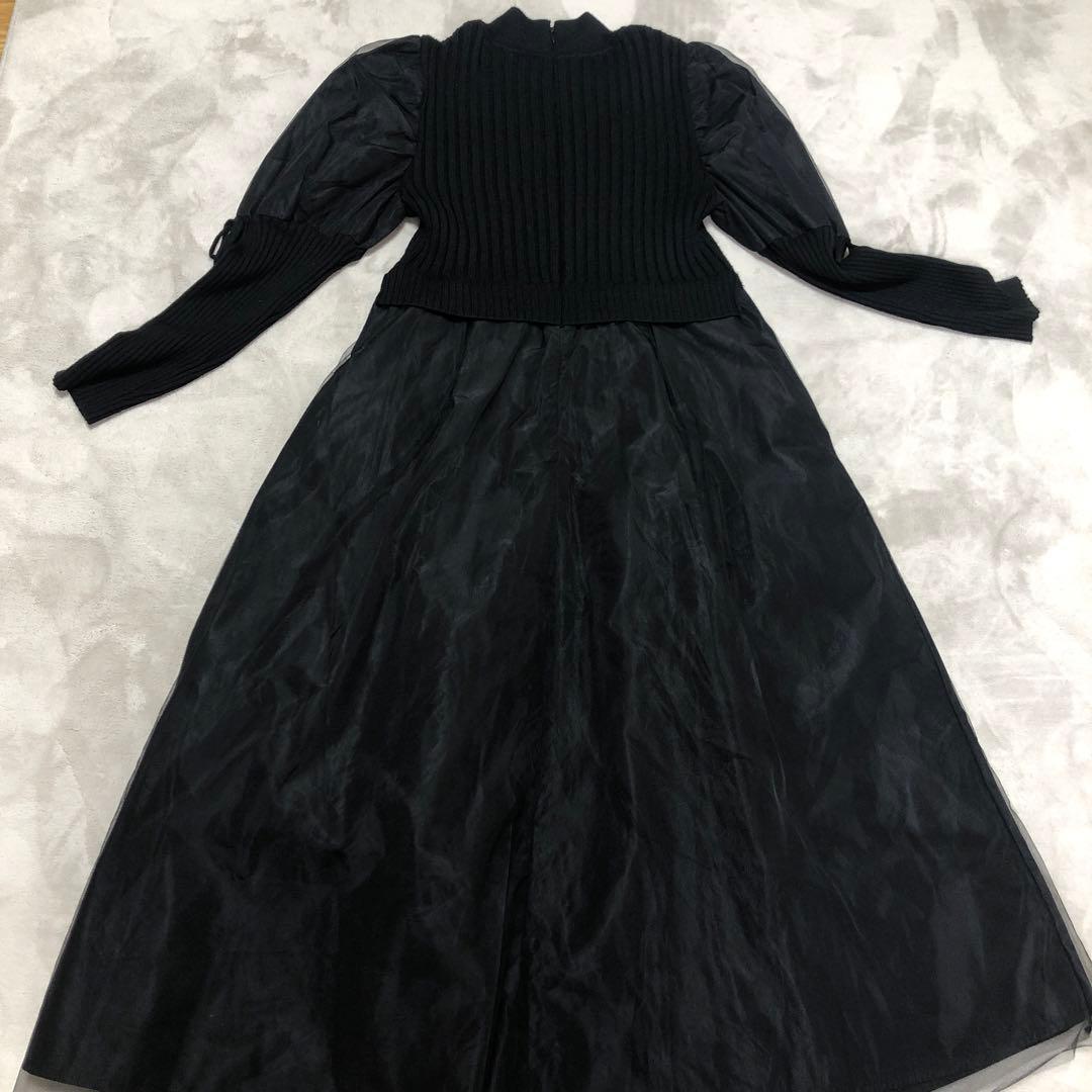 極美品❣️ニットドッキングタフタワンピース