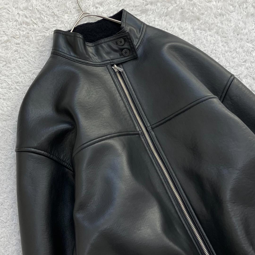 23AW✨未使用級✨エトレ リバーシブルボアブルゾン フェイクレザー ブラック