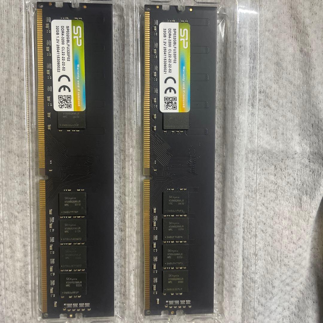 シリコンパワー 64GB（32GB×2）DDR4 3200 メモリ 動作確認済み