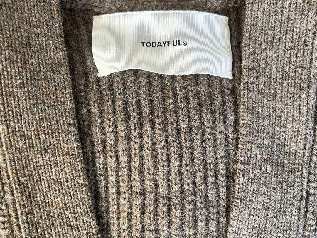TODAYFUL Wool Ribknit Cardigan グレージュ