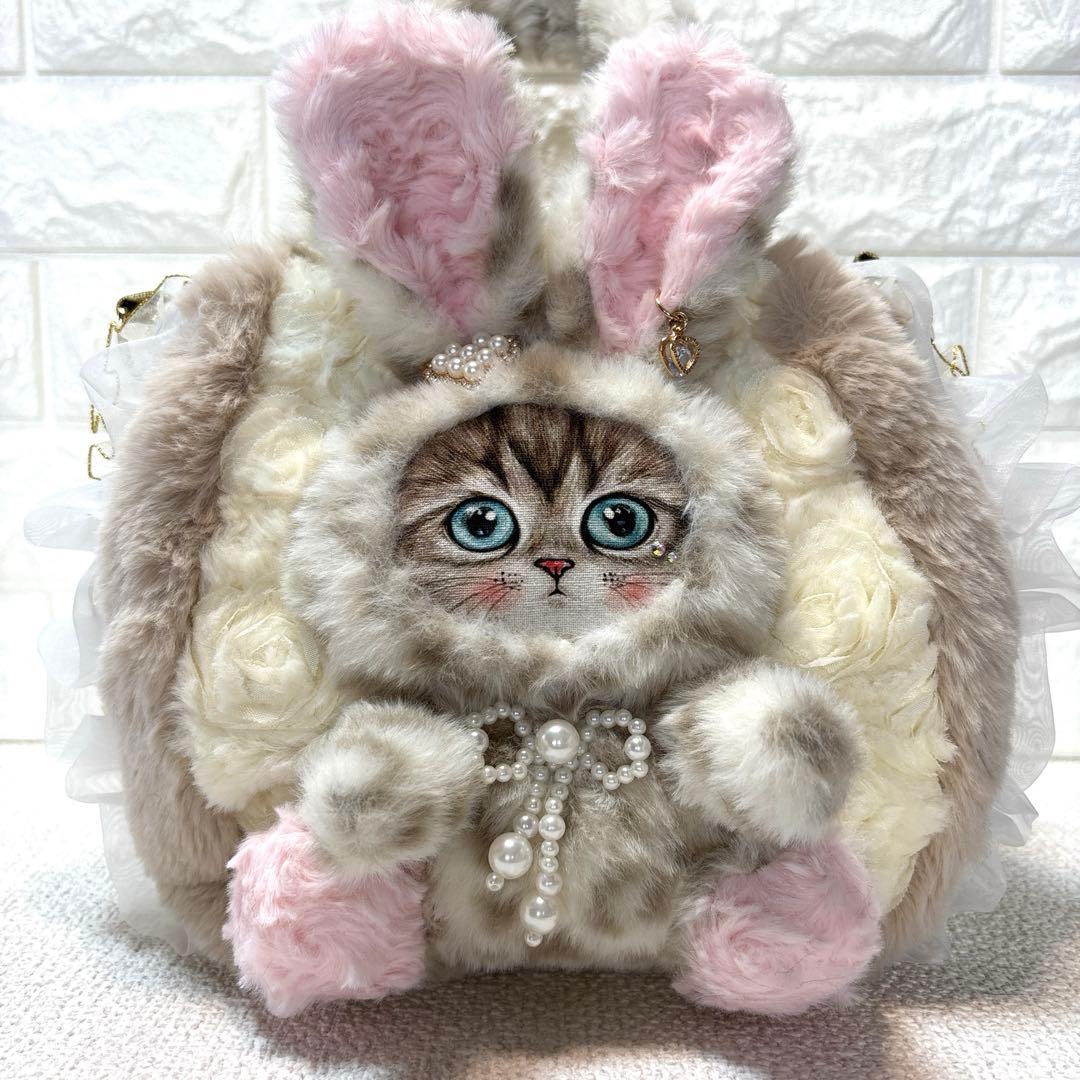 黒*こ様 コヤンイサムチョン　ハンドメイド　フリルファーバッグ　ベージュヒョウ柄
