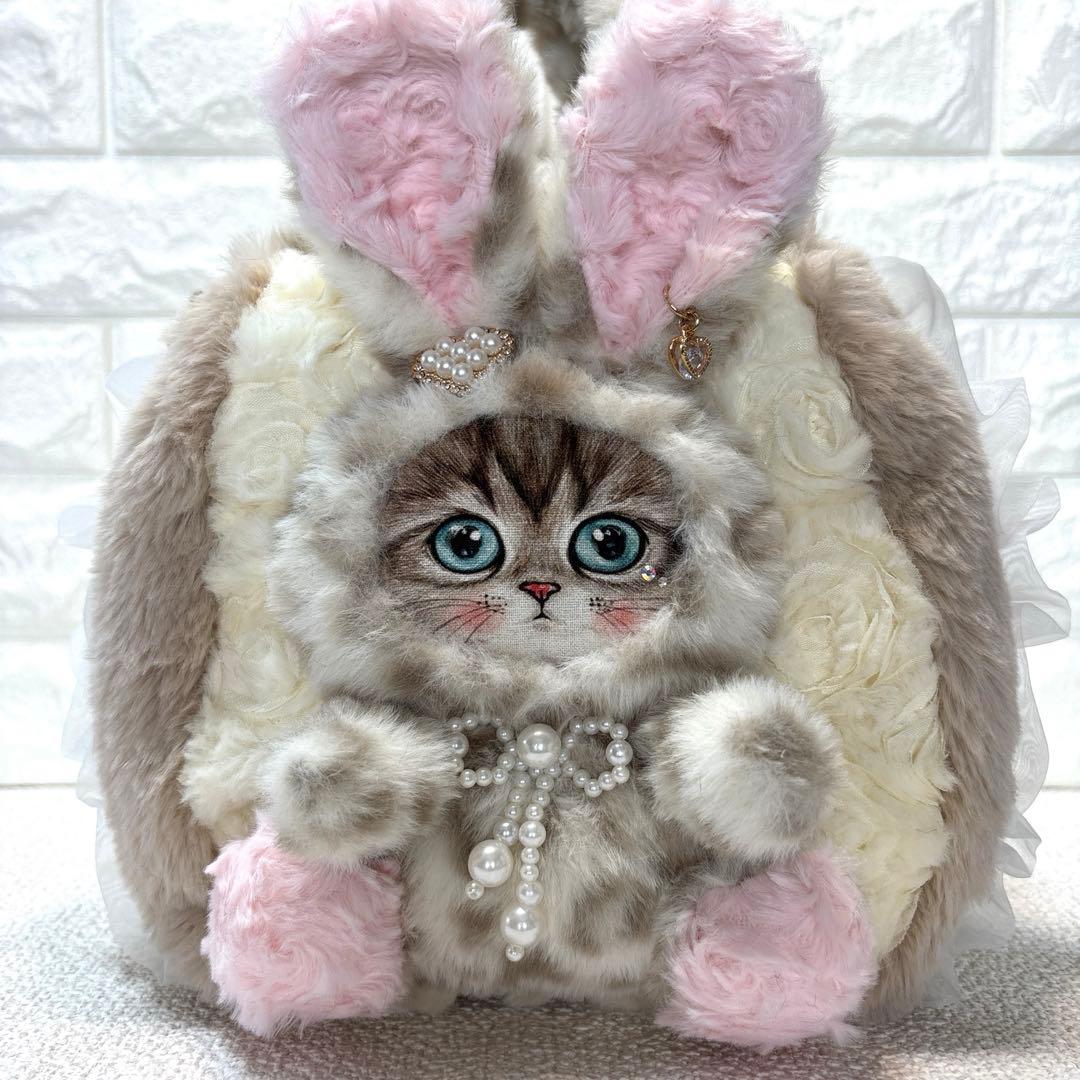 黒*こ様 コヤンイサムチョン　ハンドメイド　フリルファーバッグ　ベージュヒョウ柄