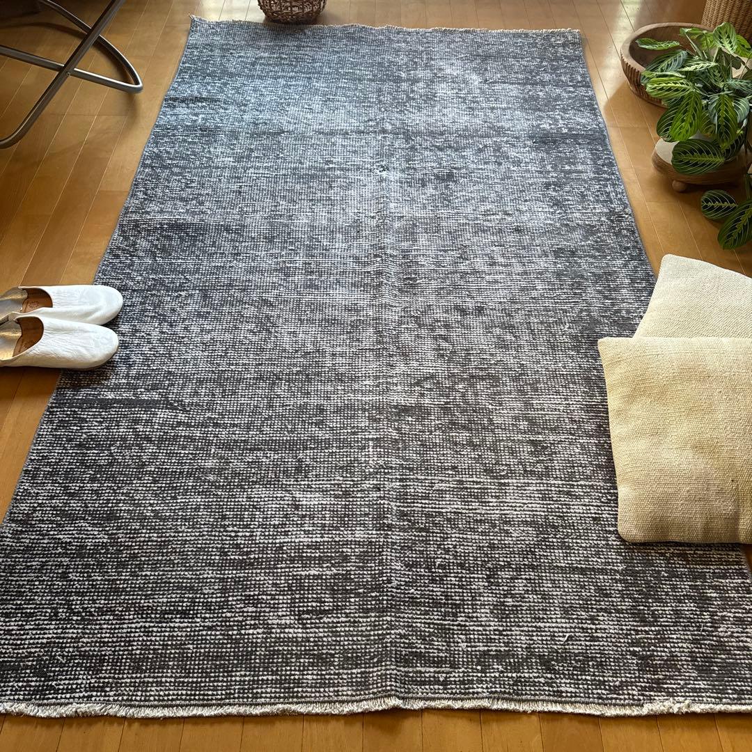 111×182 グレイワンカラーラグ　擦れシャビーシック　トルコヴィンテージラグ