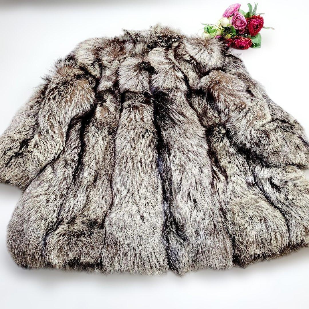 【美品】最高級 シルバーフォックス　毛皮コート　毛量◎　ゴージャス　ブラウン杢系