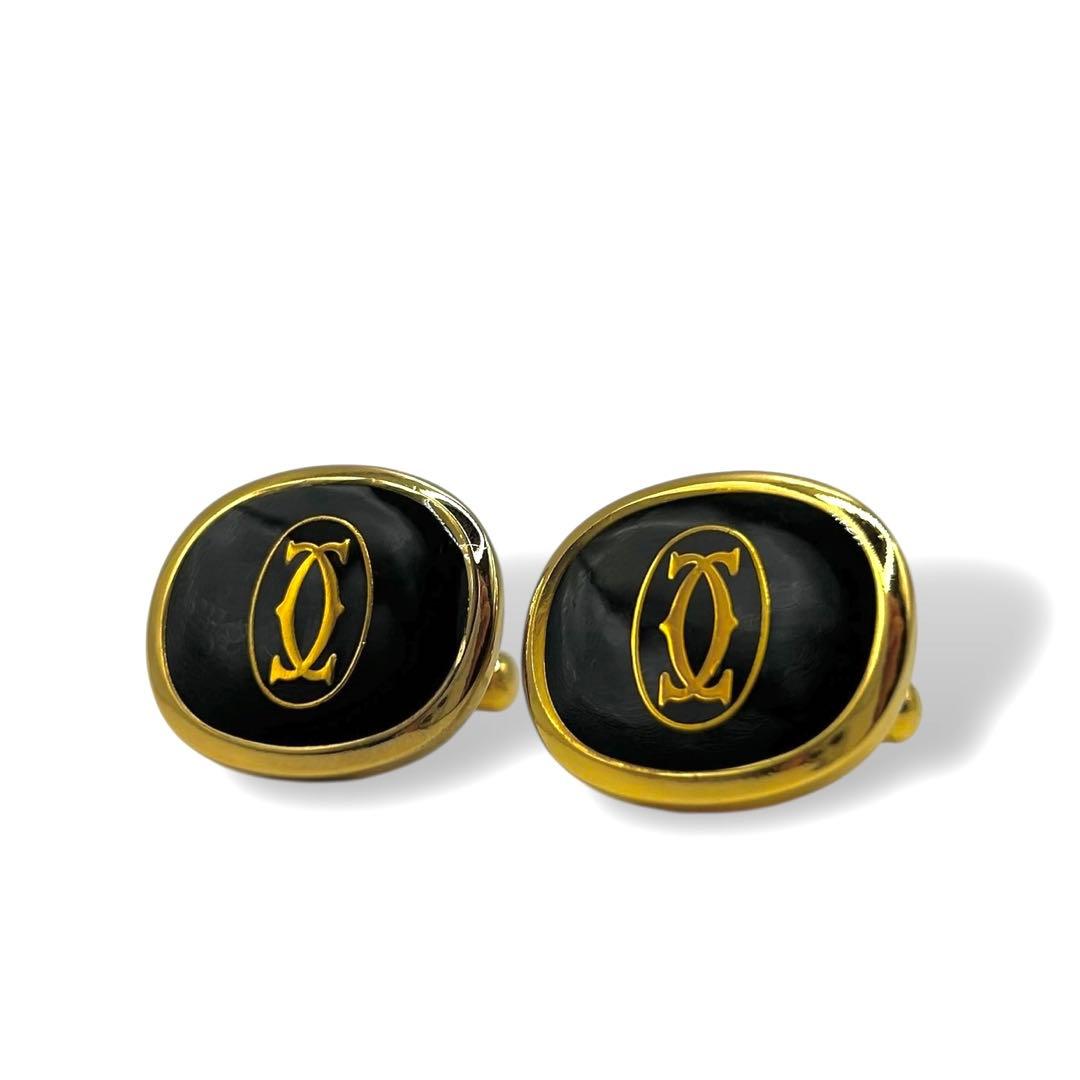 極美品✨️ Cartierカルティエ 2Cロゴ オーバルクラシックカフス 金×黒